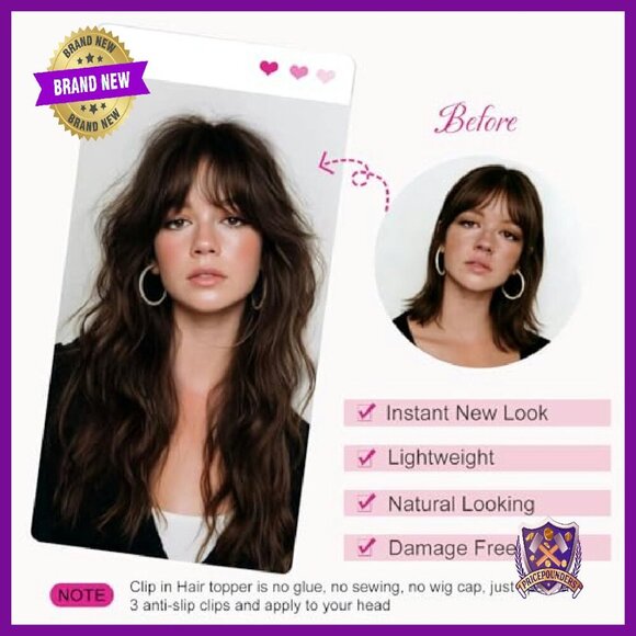 18 Inch Synthetic Hair Topper with Bangs for Thinning Hair